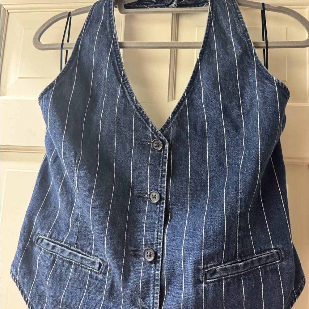GAP Denim pinstriped halter vest M